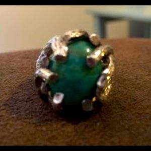 Custom genuine turquoise and silver ladies ring